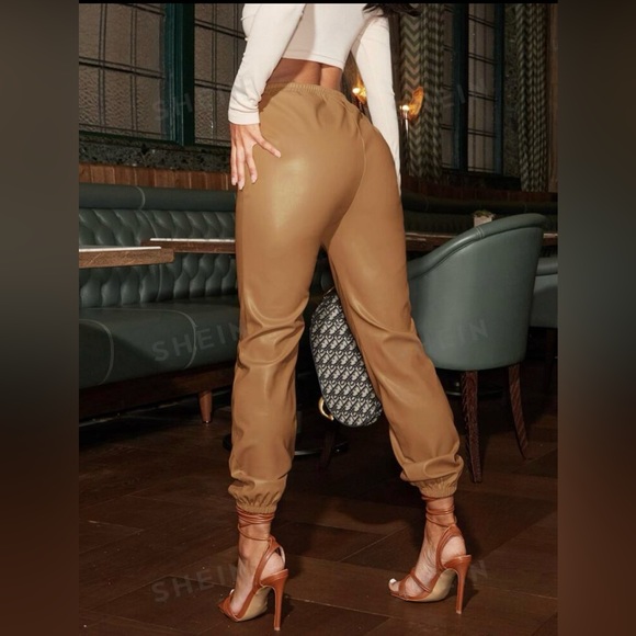 Knot waist PU Leather Pants - Picture 2 of 5